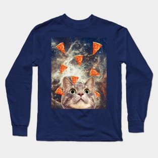 Cat in flying pizza space Long Sleeve T-Shirt